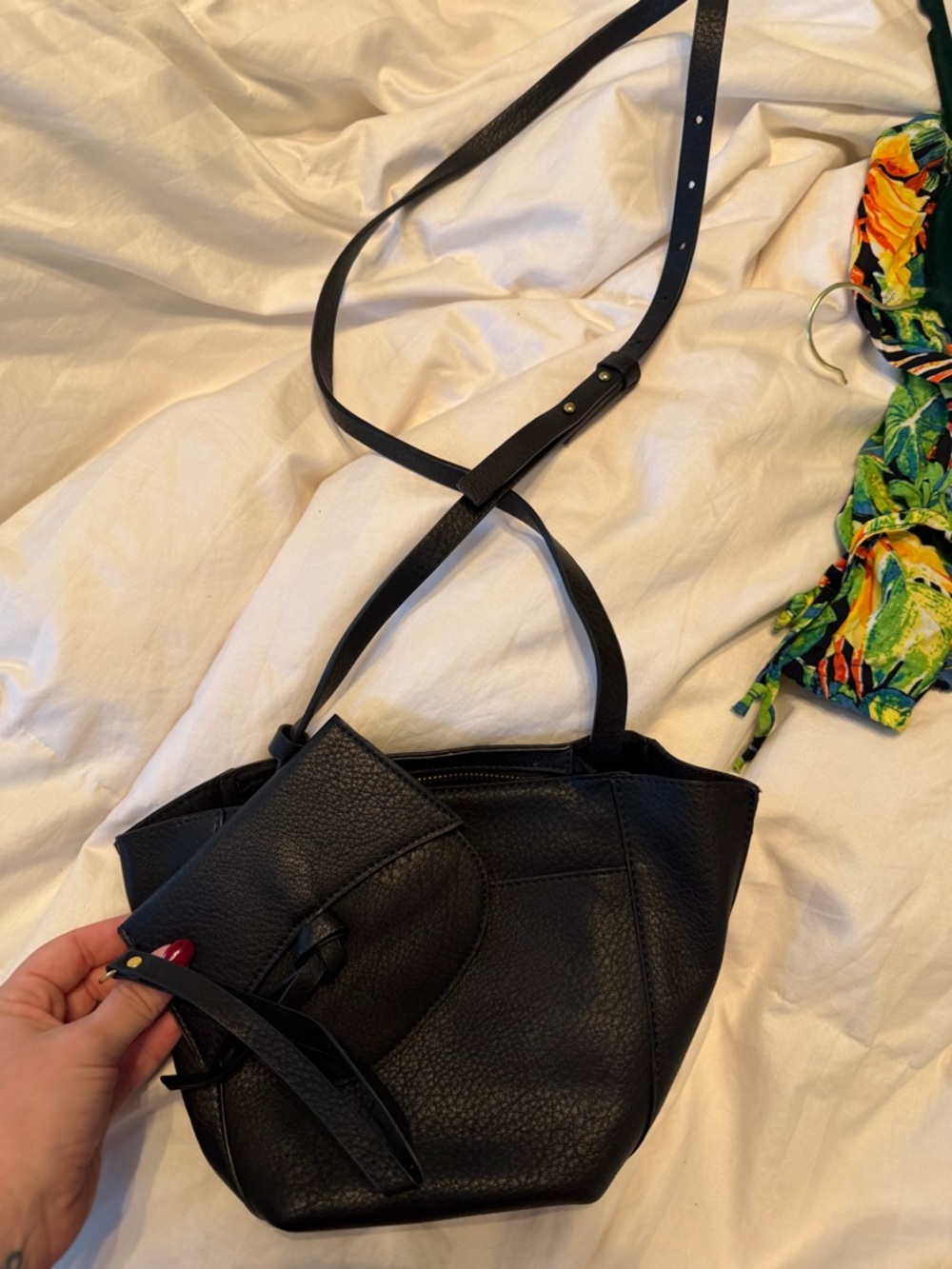 Anthropology black leather-like cross body minimalist purse with wallet